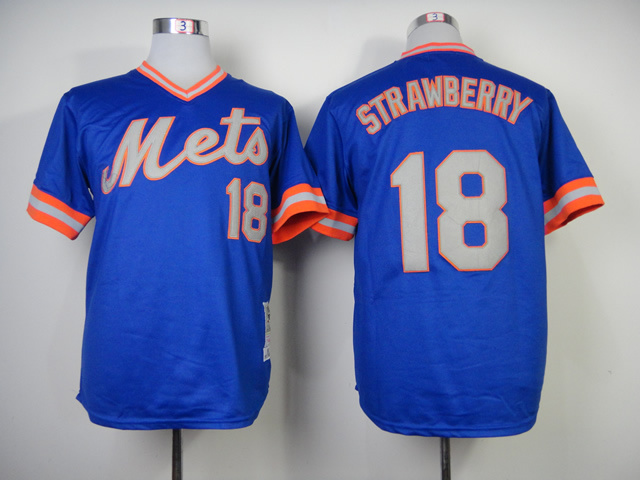 Men New York Mets #18 Strawberry Blue Throwback 1983 MLB Jerseys->new york mets->MLB Jersey